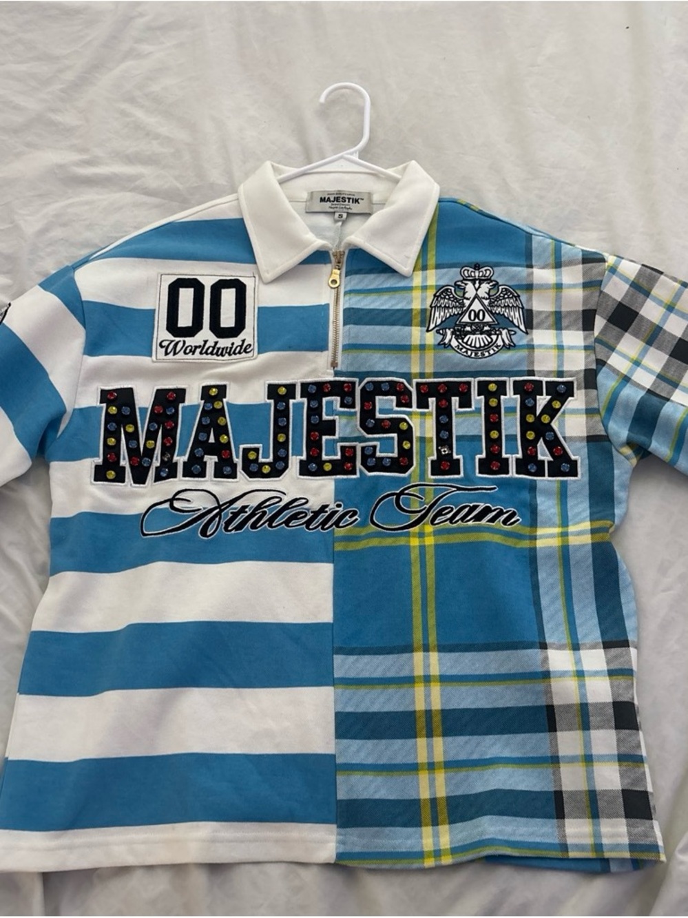 Men's Short Sleeve Blue & White Athletic Rugby Polo